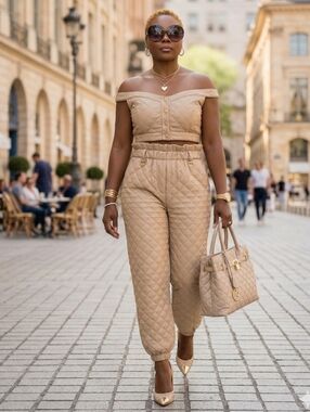 Badgley Mischka Beige Quilted Satchel Bag